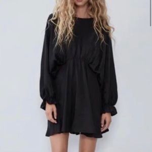 Zara Balloon Long Sleeve Black Mini Dress - Size M